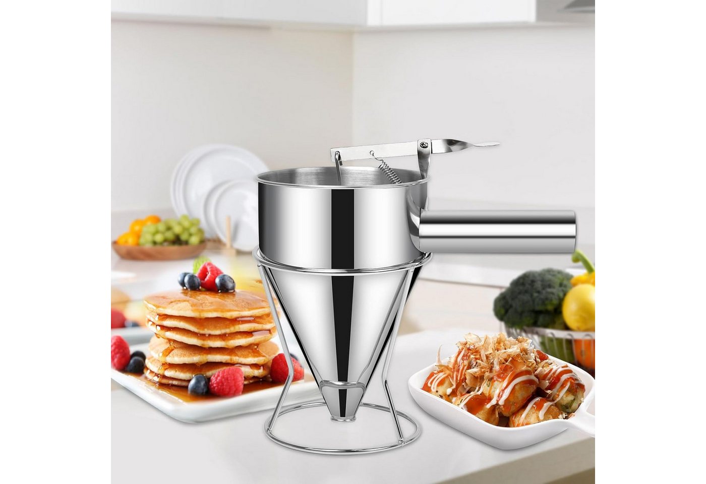 FELIXLEO Teigportionierer Teigspender Edelstahl 600ml Mit Ständer Für Pfannkuchen Dessert, (1-tlg) Bild 5