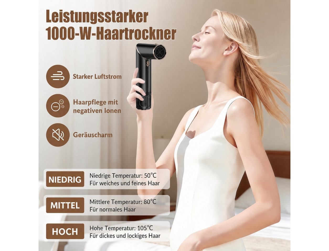 UKLISS Multihaarstyler 6-in-1 Air Styler 1000 W, Heißluftbürste mit Negativ-Ionen-Technologie, Multigerät mit wechselbaren Aufsätzen zum Trocknen, Glätten und Locken Bild 2