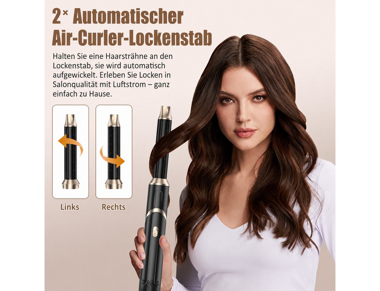 UKLISS Multihaarstyler 6-in-1 Air Styler 1000 W, Heißluftbürste mit Negativ-Ionen-Technologie, Multigerät mit wechselbaren Aufsätzen zum Trocknen, Glätten und Locken Bild 4
