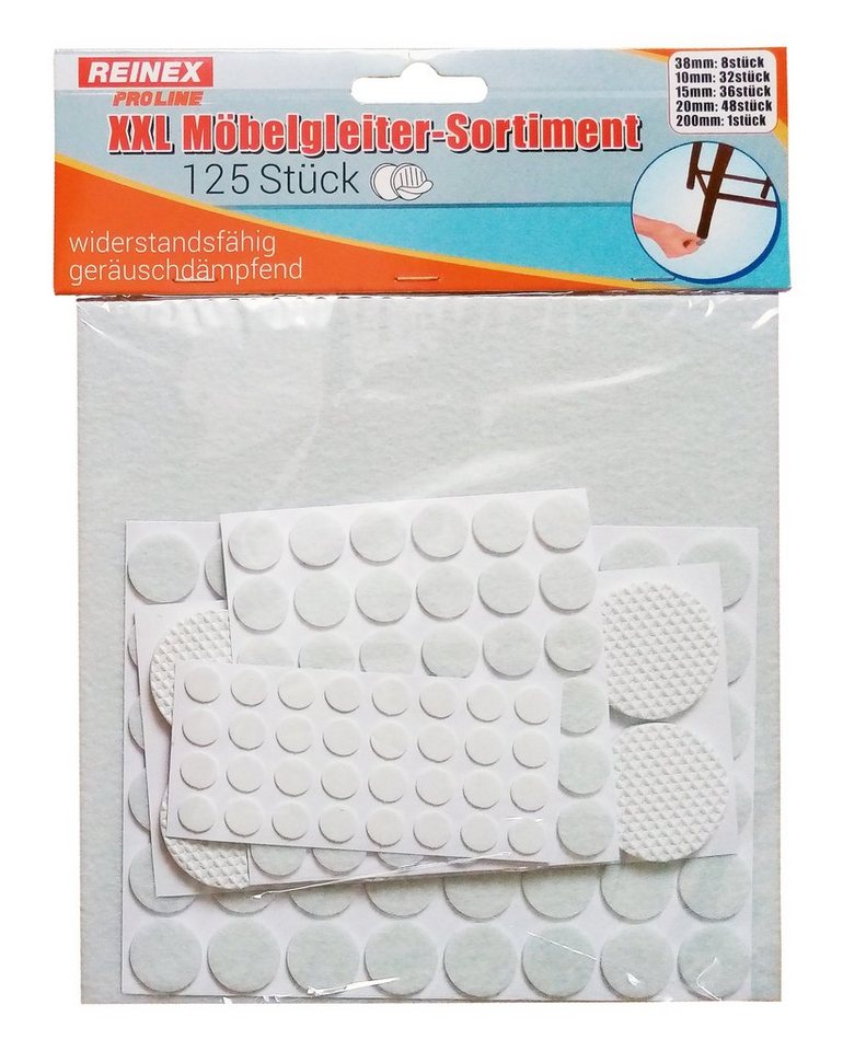 Reinex Filzgleiter MÖBELGLEITER SET 125-Stück selbstklebend Filzgleiter Stuhlgleiter 26, Ø10mm/15mm/20cm/38mm/20x20cm Filz Möbel Stuhl rund eckig Bild 2
