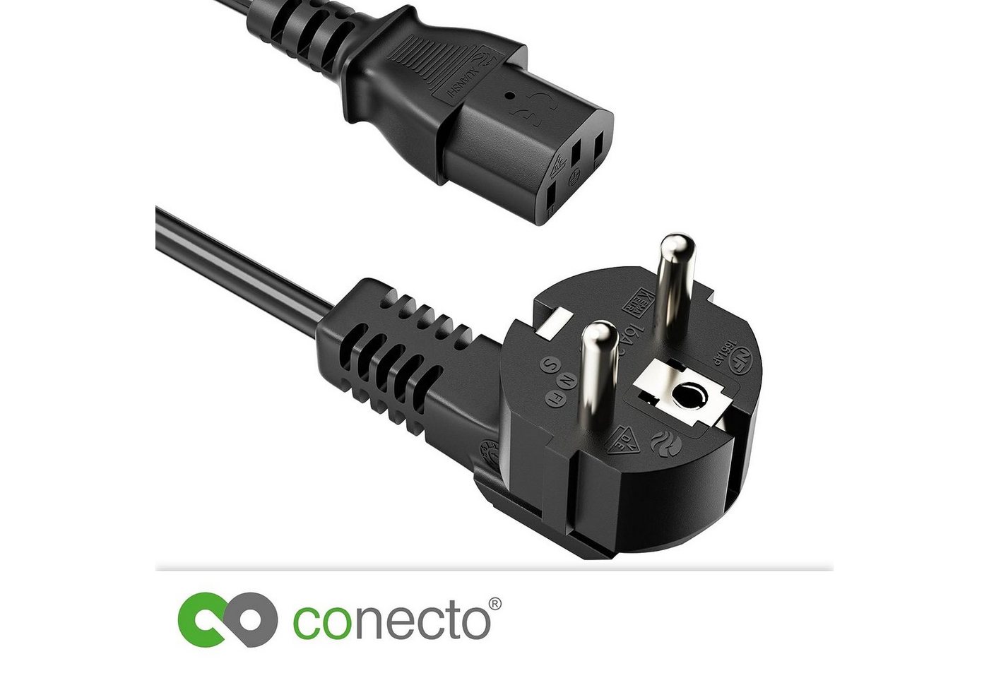 conecto conecto Strom-Kabel, Schutzkontakt-Stecker 90° auf C13 IEC-Buchse Stromkabel, (100 cm) Bild 3