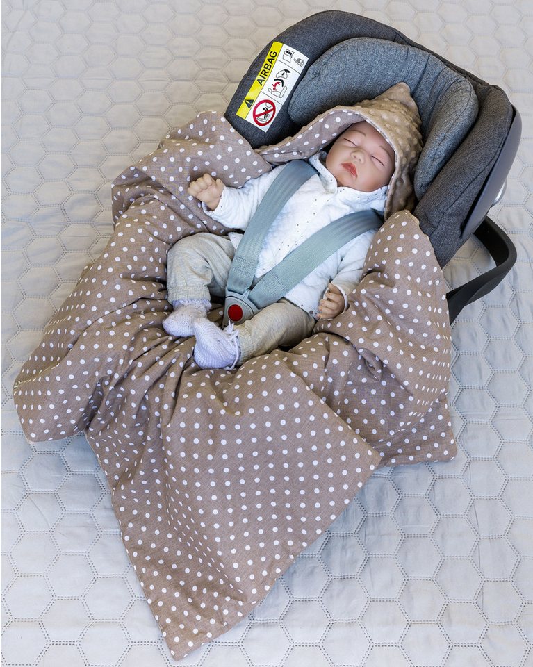 Loolay Babytrage BRAUN Einschlagdecke für Kinder Autositz und Babyschale Babytrage (90 x 90 cm MINKY/ Baumwolle Kuscheldecke Kinderwagendecke Babydecke, Neugeborene Babyausstattung PREMIUM Babyshower Geschenk), LOOLAY® - 100% Europäische Stoffe und Kleinserien-Nähen! Bild 2