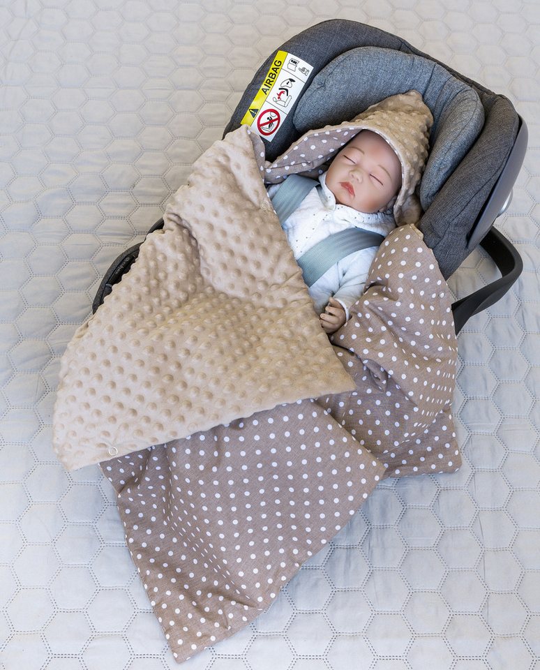 Loolay Babytrage BRAUN Einschlagdecke für Kinder Autositz und Babyschale Babytrage (90 x 90 cm MINKY/ Baumwolle Kuscheldecke Kinderwagendecke Babydecke, Neugeborene Babyausstattung PREMIUM Babyshower Geschenk), LOOLAY® - 100% Europäische Stoffe und Kleinserien-Nähen! Bild 4