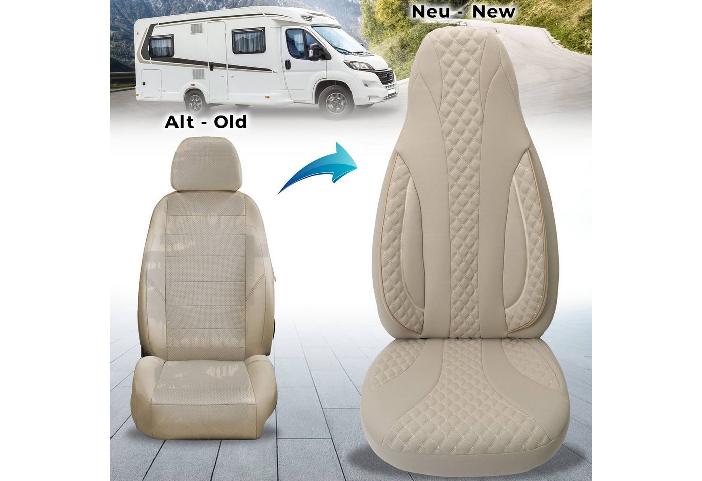 BREMER SITZBEZÜGE Autositzbezug Schonbezüge für Wohnmobil 2er Set in Beige WPL405 Bild 2