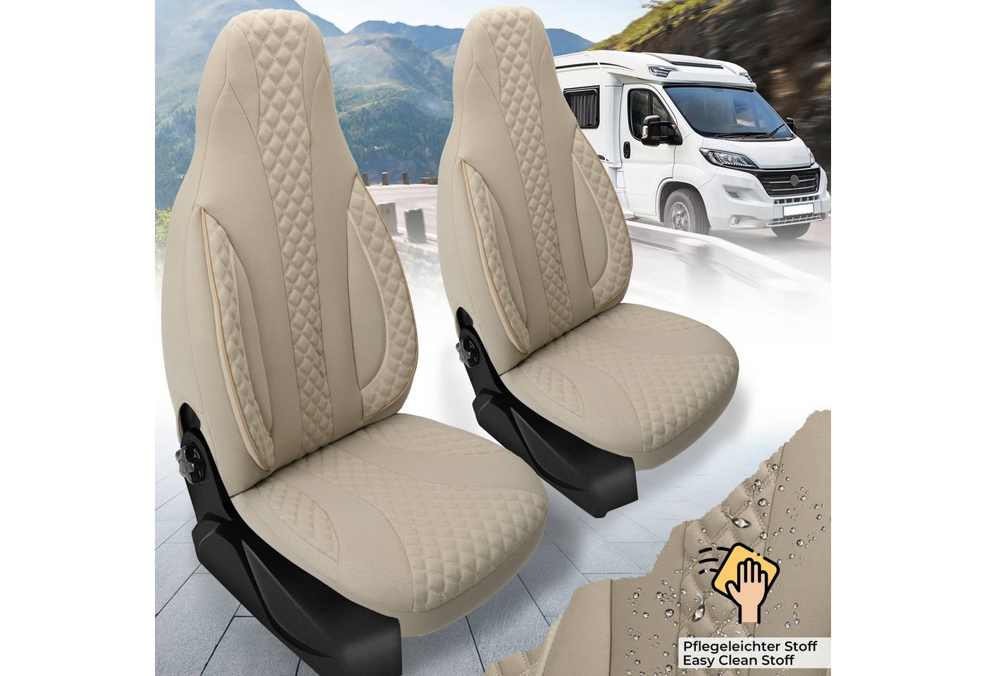 BREMER SITZBEZÜGE Autositzbezug Schonbezüge für Wohnmobil 2er Set in Beige WPL405 Bild 4