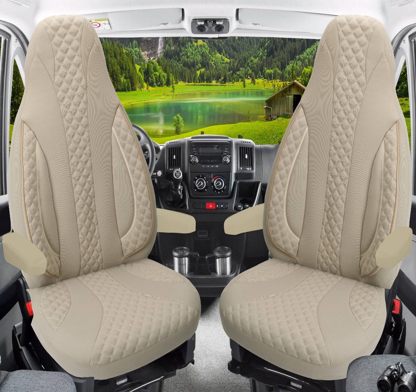 BREMER SITZBEZÜGE Autositzbezug Schonbezüge für Wohnmobil 2er Set in Beige WPL405 Bild 5