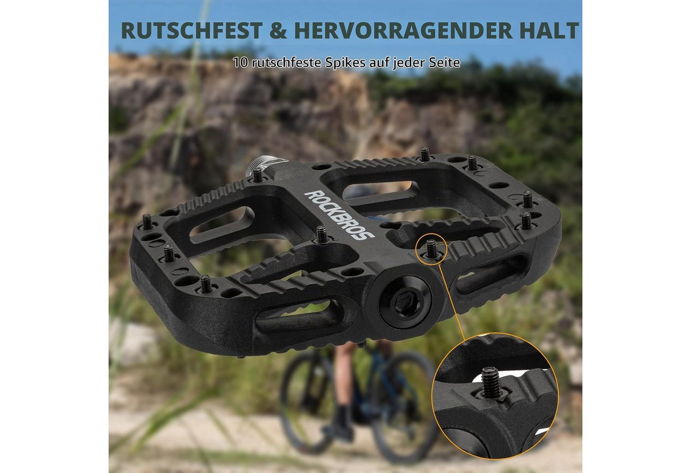 ROCKBROS Fahrradpedale Breite MTB Plattformpedale aus Nylon rutschfest Bild 4