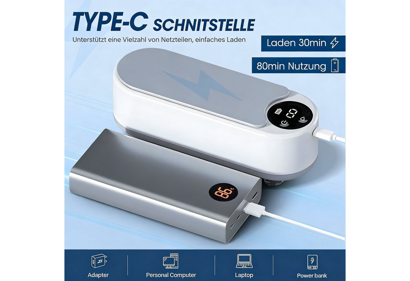 ibettertec Ultraschallreiniger Automatisch Ultraschall Reinigungsgerät Ultraschallreiniger 45kHz, Ultraschallreinigungsgerät für Brillen Ringe Schmuck Münzen Bild 3