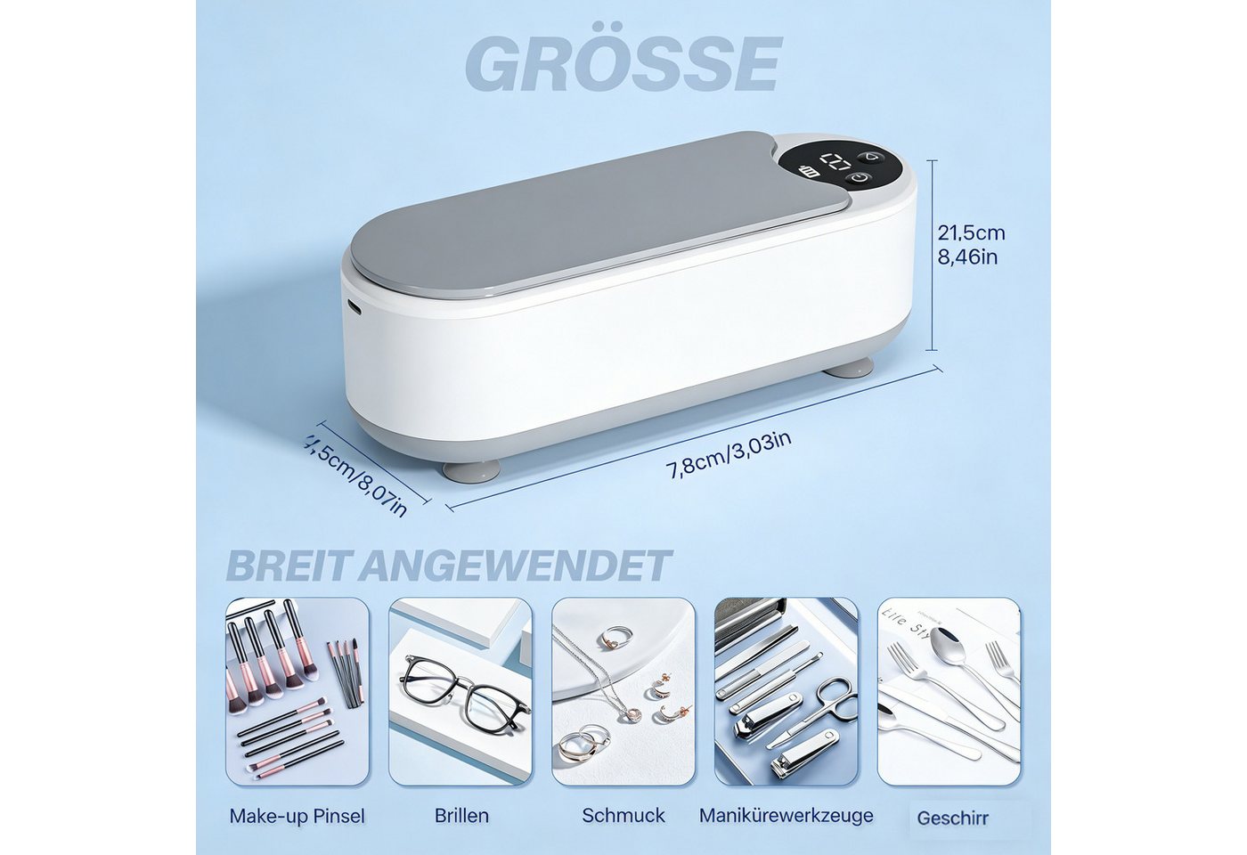 ibettertec Ultraschallreiniger Automatisch Ultraschall Reinigungsgerät Ultraschallreiniger 45kHz, Ultraschallreinigungsgerät für Brillen Ringe Schmuck Münzen Bild 5