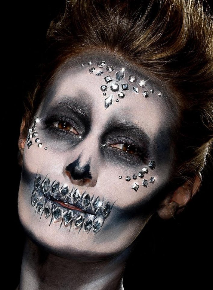 Smiffys Theaterschminke Glitzerdiamanten silber, Ganze 100 Strasssteinchen zum Aufkleben! Bild 2