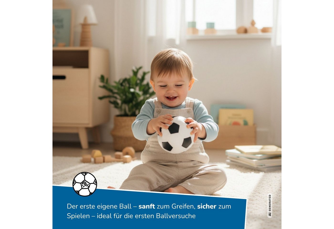 alldoro Softball Ø 10 cm, 4er Set schwarz/weiß im Fußball-Design, ab 0 Jahren, Kinderball, extra weich und leicht, Ballspiele für drinnen & draußen