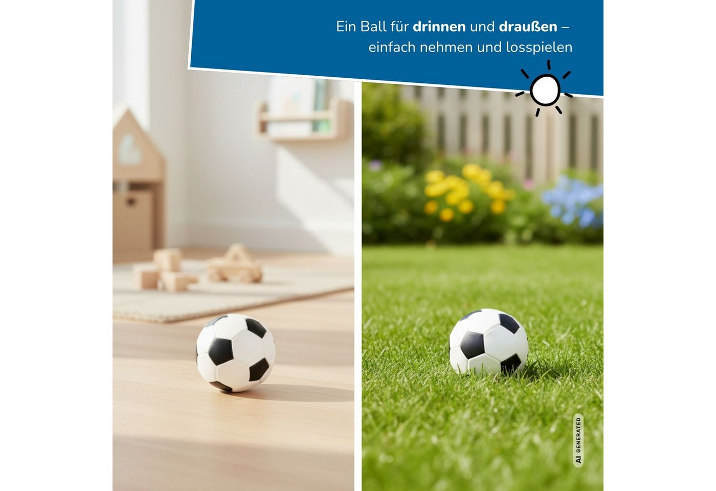 alldoro Softball Ø 10 cm, 4er Set schwarz/weiß im Fußball-Design, ab 0 Jahren, Kinderball, extra weich und leicht, Ballspiele für drinnen & draußen Bild 3