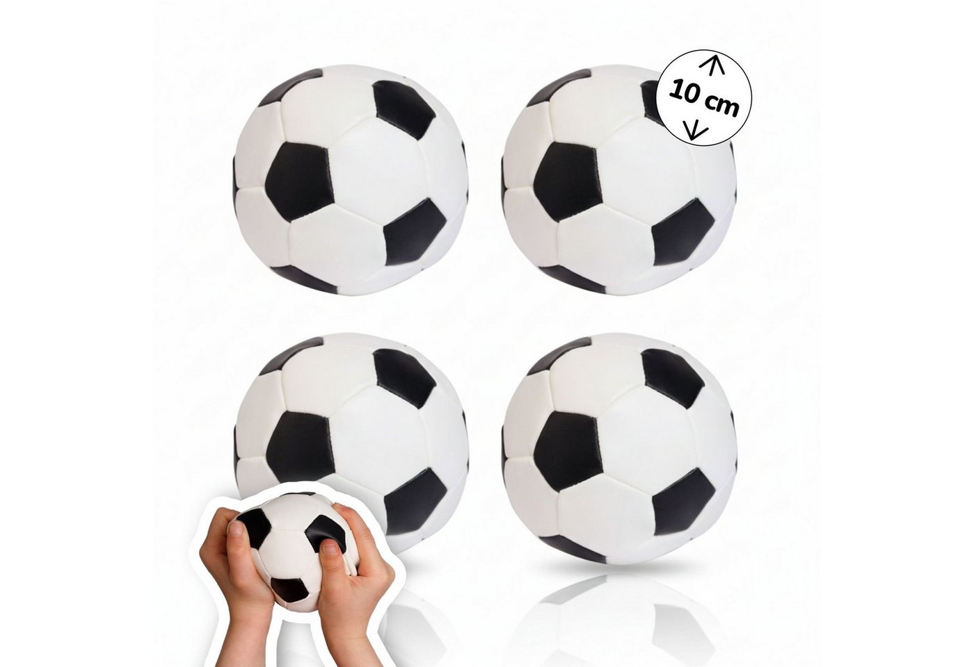 alldoro Softball Ø 10 cm, 4er Set schwarz/weiß im Fußball-Design, ab 0 Jahren, Kinderball, extra weich und leicht, Ballspiele für drinnen & draußen Bild 5