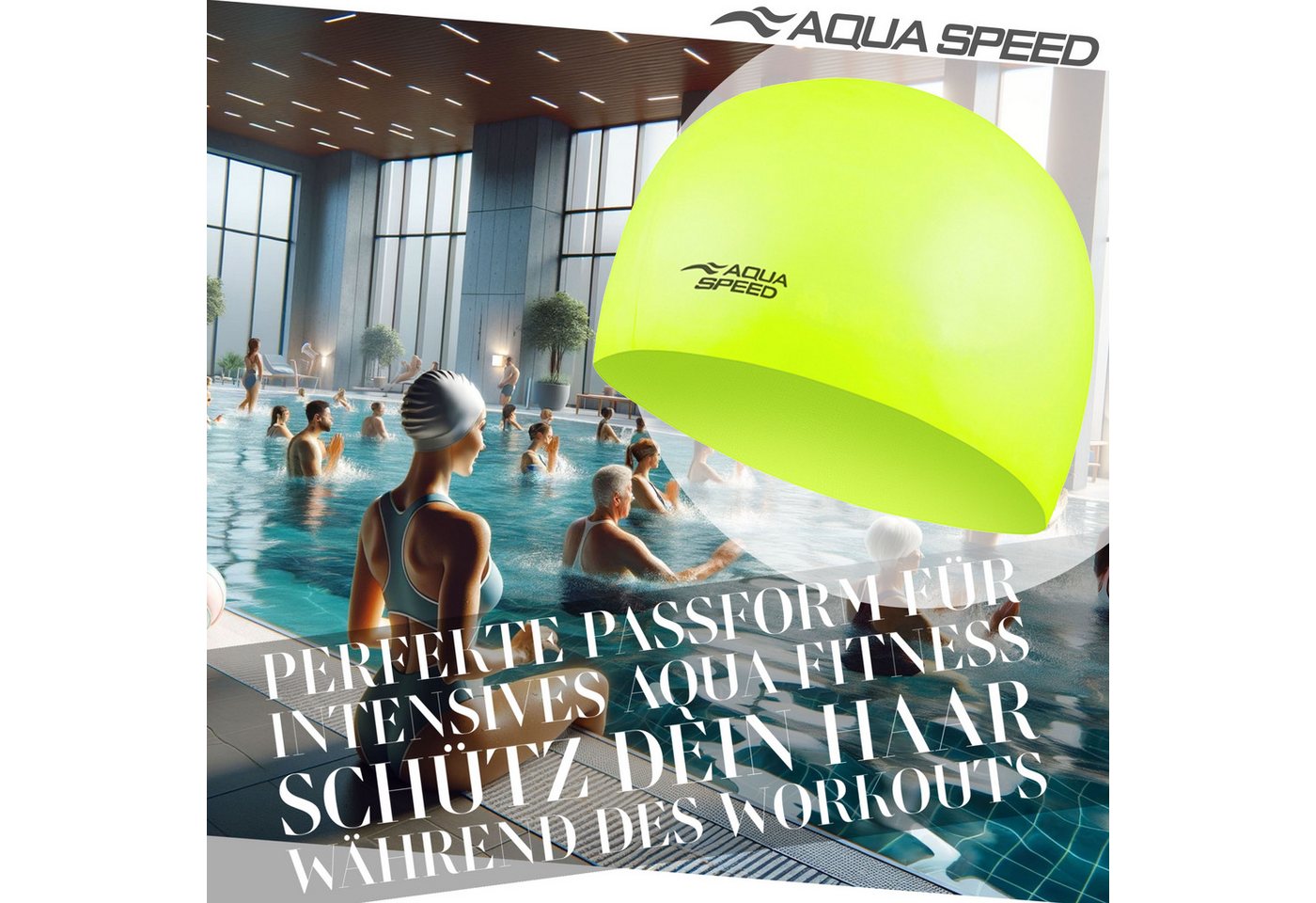 Aqua Speed Badekappe Bademütze Silikon-Stretch Gelb Wasserdicht & elastisch (Schützt Haare optimal – wasserabweisend & elastisch), Haarschutz gegen Chlor & Salzwasser – ideal für Pool & Meer
