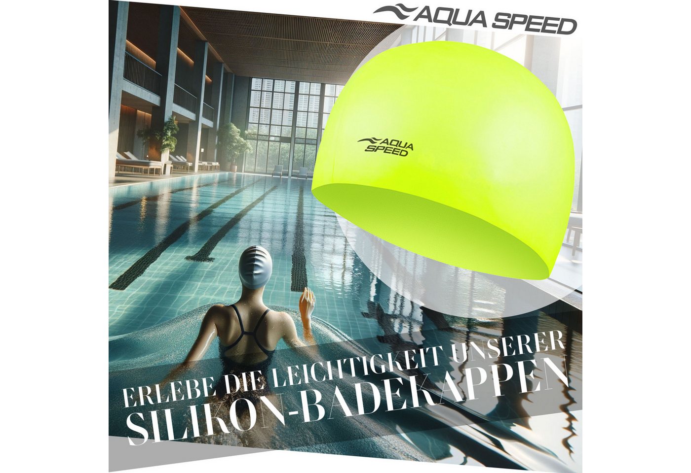 Aqua Speed Badekappe Bademütze Silikon-Stretch Gelb Wasserdicht & elastisch (Schützt Haare optimal – wasserabweisend & elastisch), Haarschutz gegen Chlor & Salzwasser – ideal für Pool & Meer Bild 2
