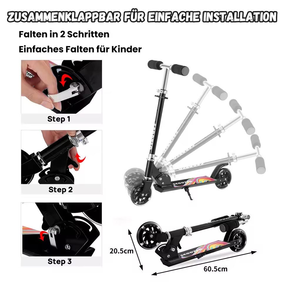 Athlix Tretroller Cityroller für Kinder mit Beleuchtung, Roller faltbar höhenverstellbar, ab 3 Jahren, maximal 50kg Belastung Bild 4