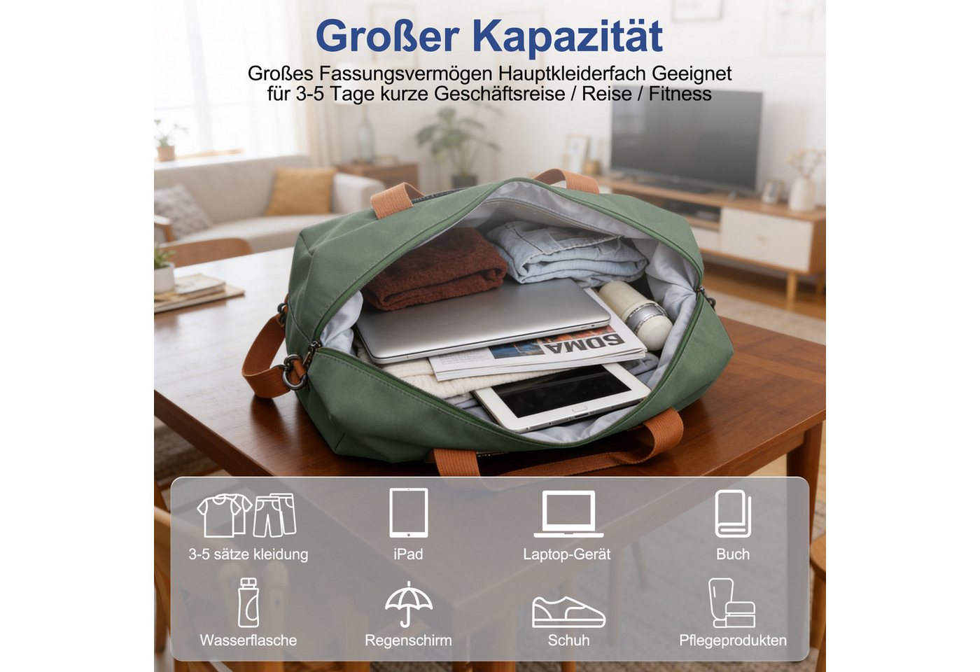 inschimmer Reisetasche Sporttasche Fitnesstasche mit Schuhfach & Nassfach für Reisen Arbeiten Bild 3