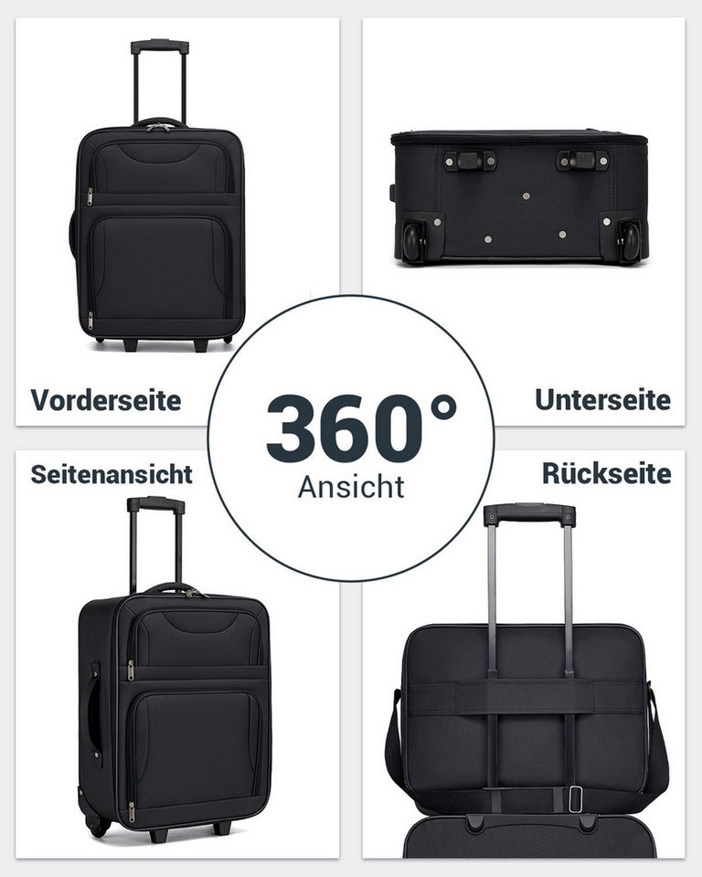 KONO Kofferset 3-teilig: 20 Zoll Handgepäck + Kabinen-Schultertasche + Kulturbeutel, (4 tlg)