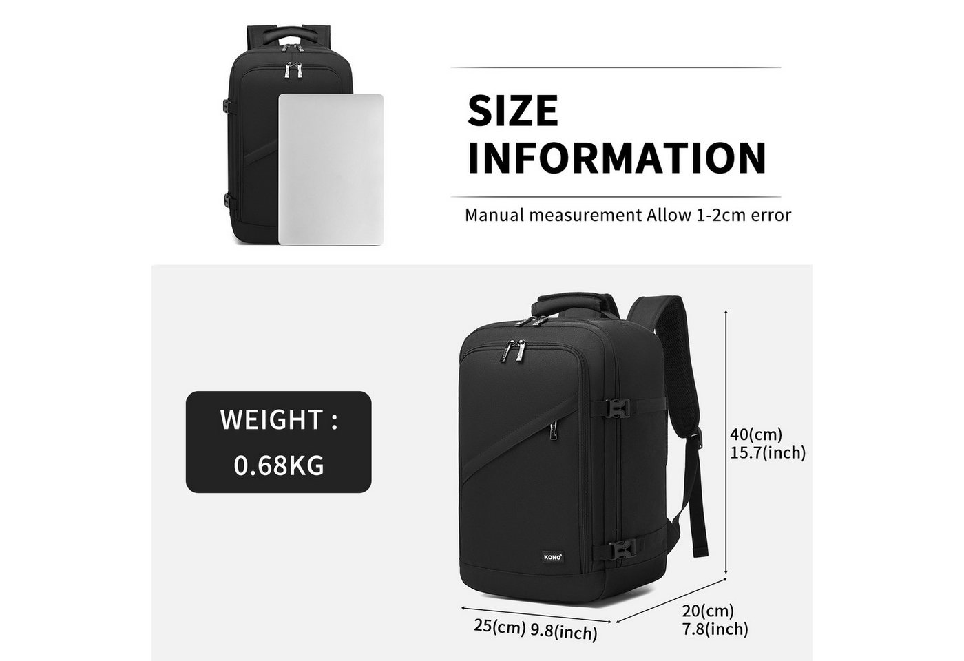 KONO Kofferset 3-teilig: 20 Zoll Handgepäck + Kabinen-Schultertasche + Kulturbeutel, (4 tlg) Bild 2