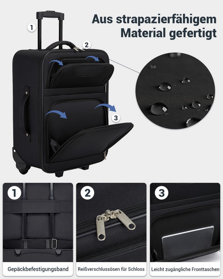 KONO Kofferset 3-teilig: 20 Zoll Handgepäck + Kabinen-Schultertasche + Kulturbeutel, (4 tlg) Bild 4