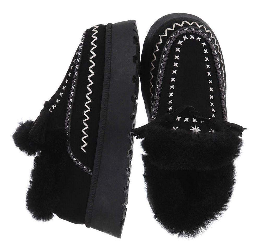 Ital-Design Damen Slipper mit Plateau und Quasten für Freizeitkomfort Snowboots (90542844) Flach Stiefeletten in Schwarz Bild 2