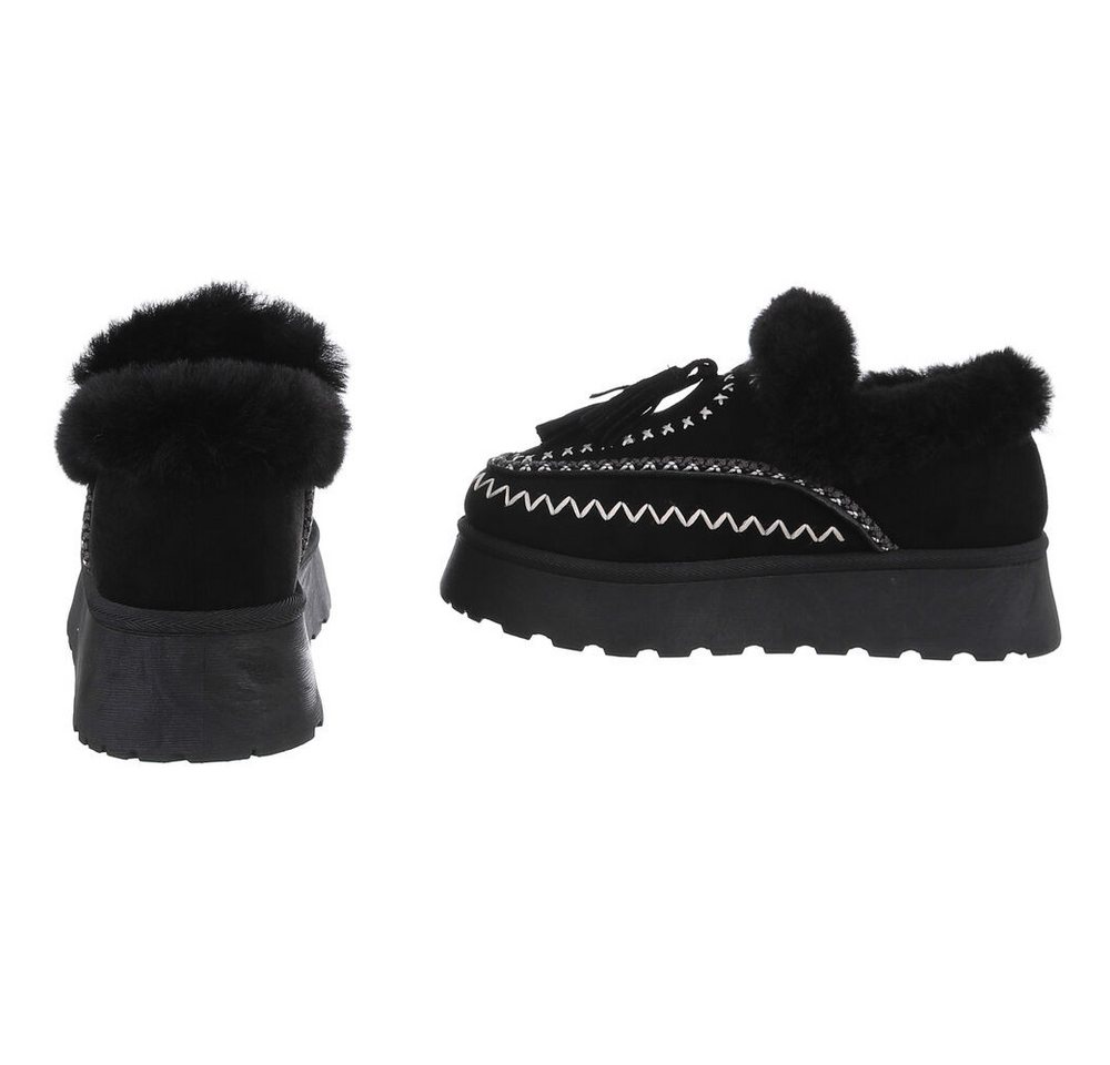 Ital-Design Damen Slipper mit Plateau und Quasten für Freizeitkomfort Snowboots (90542844) Flach Stiefeletten in Schwarz Bild 3