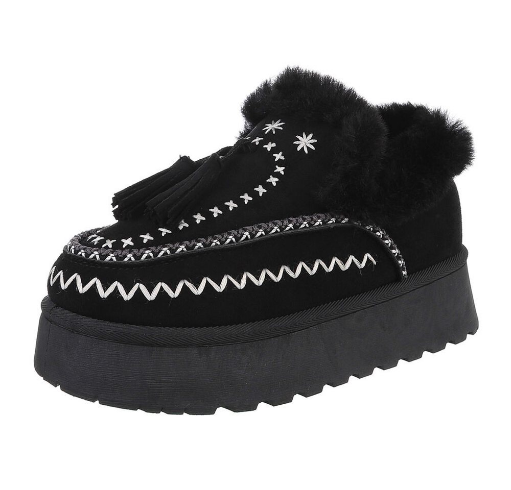 Ital-Design Damen Slipper mit Plateau und Quasten für Freizeitkomfort Snowboots (90542844) Flach Stiefeletten in Schwarz Bild 4