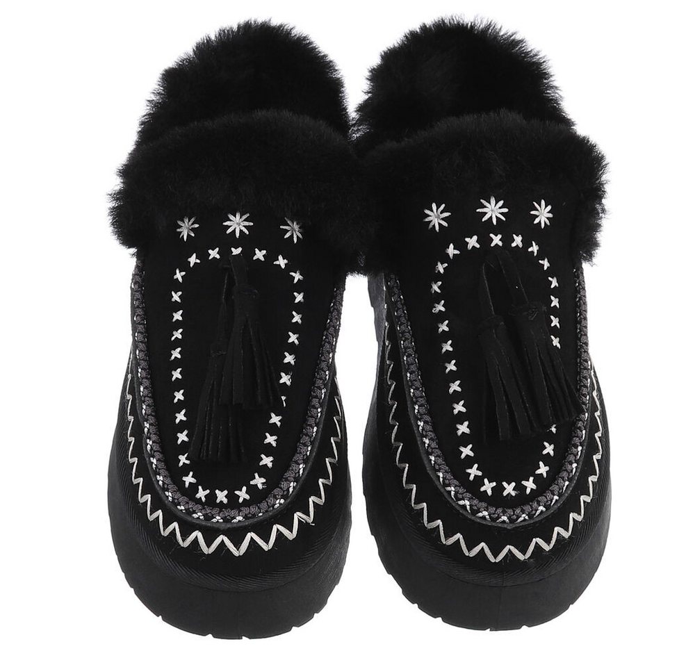 Ital-Design Damen Slipper mit Plateau und Quasten für Freizeitkomfort Snowboots (90542844) Flach Stiefeletten in Schwarz Bild 5
