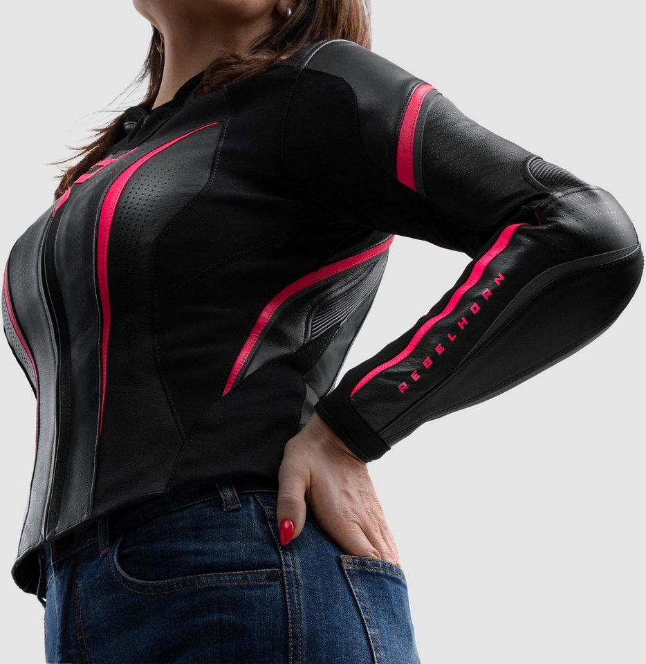 Rebelhorn Motorradjacke Diva ST Damen Motorrad Lederjacke Rückenprotektor enthalten,Verbindungsreißverschluss,Ellenbogenpro Bild 2