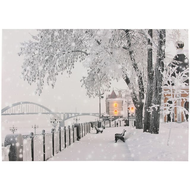 Led Bild beleuchtet - Brücke / 40 x 30 cm - Wandbild Leuchtbild Winterlandschaft auf Leinwand … B09KGTK673