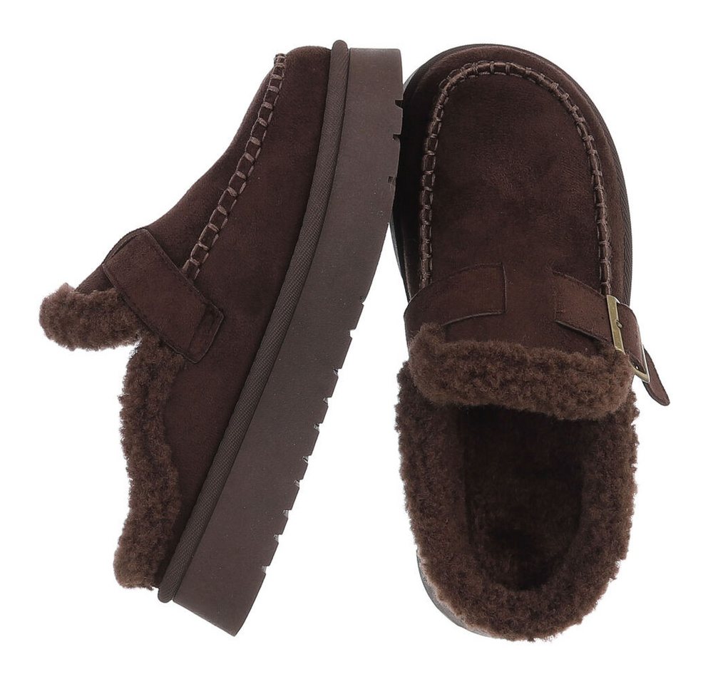 Ital-Design Damen Clog mit Plateausohle und Futter Snowboots (92125522) Flach Hausschuhe in Braun