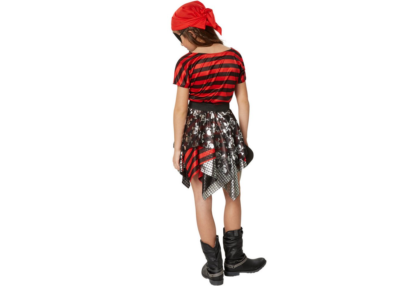 dressforfun Piraten-Kostüm Seeräuberin/Freibeuterin, in der Farbe schwarz/rot, Rotes Kopftuch, Gr. 140 (9-10 Jahre), Kurzärmeliges Oberteil in Schwarz und Rot