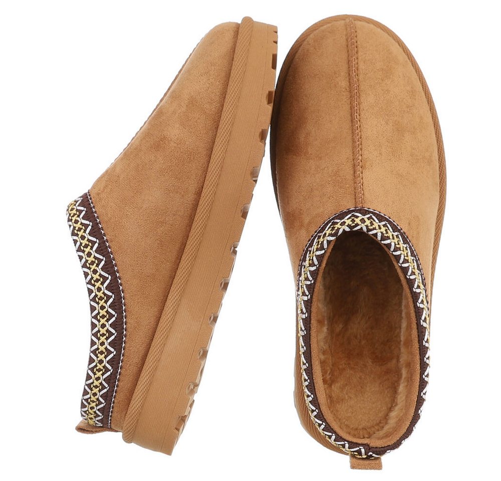 Ital-Design Bequeme Clogs für Damen mit dekorativen Details Snowboots (90457953) Flach Flache Stiefeletten in Camel