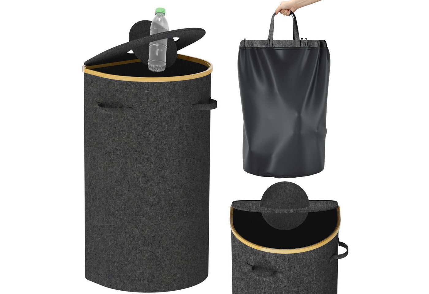 skelo Flaschenkorb Pfandflaschen Sammelbehälter mit Deckel 100L Flaschensammler, 100 l, 43x33x76 cm, Flaschensammler mit Loch Flaschen Organizer Pfandbehälter Bild 5