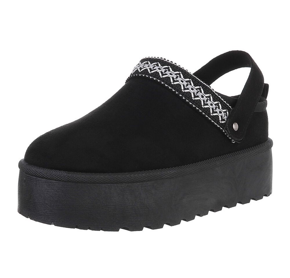 Ital-Design Bequeme Freizeitschuhe mit Riemen für Damen Snowboots (90169611) Flach Stiefeletten in Schwarz