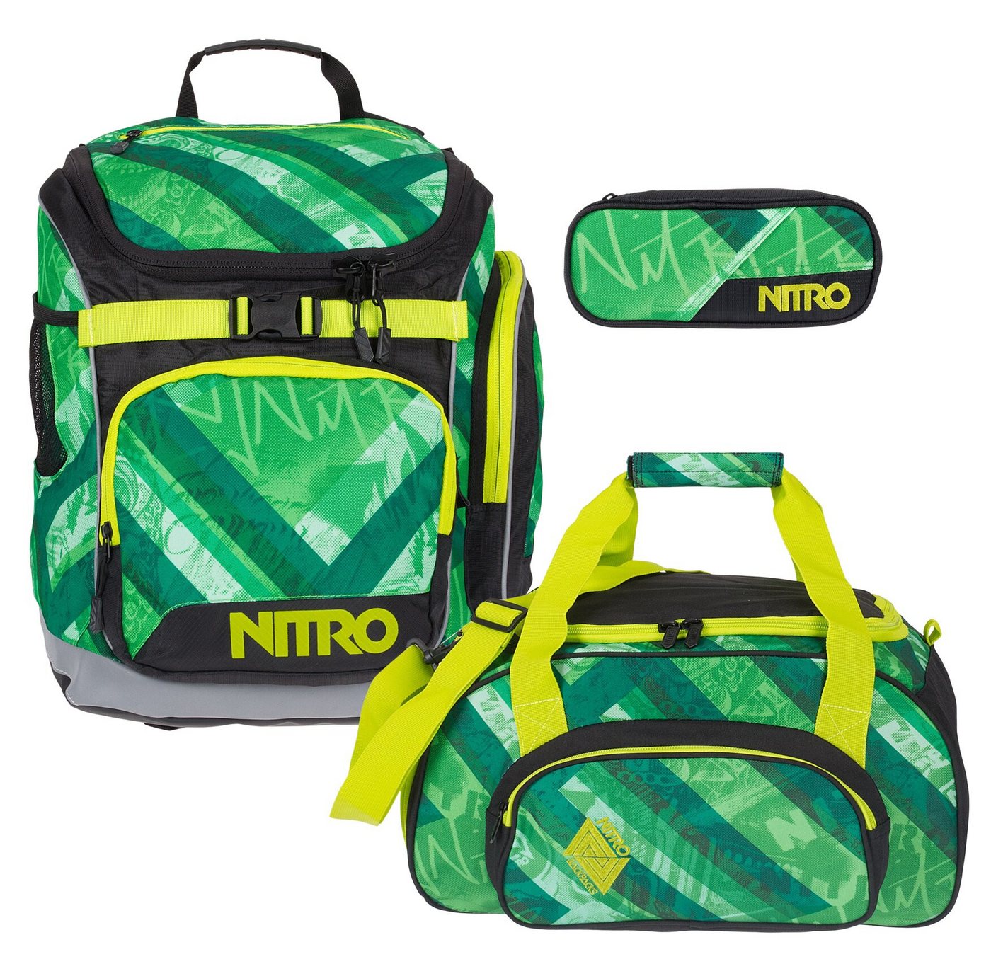 NITRO Schulrucksack Jungen Mädchen Rucksack Schulrucksackset (3 Teile Set, inkl. Sporttasche und Mäppchen Box), Schultasche Schulmappe Tasche