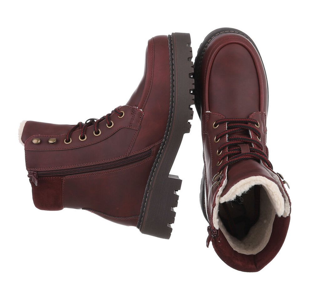 Ital-Design Damen Schnürstiefel mit Profilsohle und Reißverschluss Snowboots (92299789) Blockabsatz Plateaustiefeletten in Bordeaux