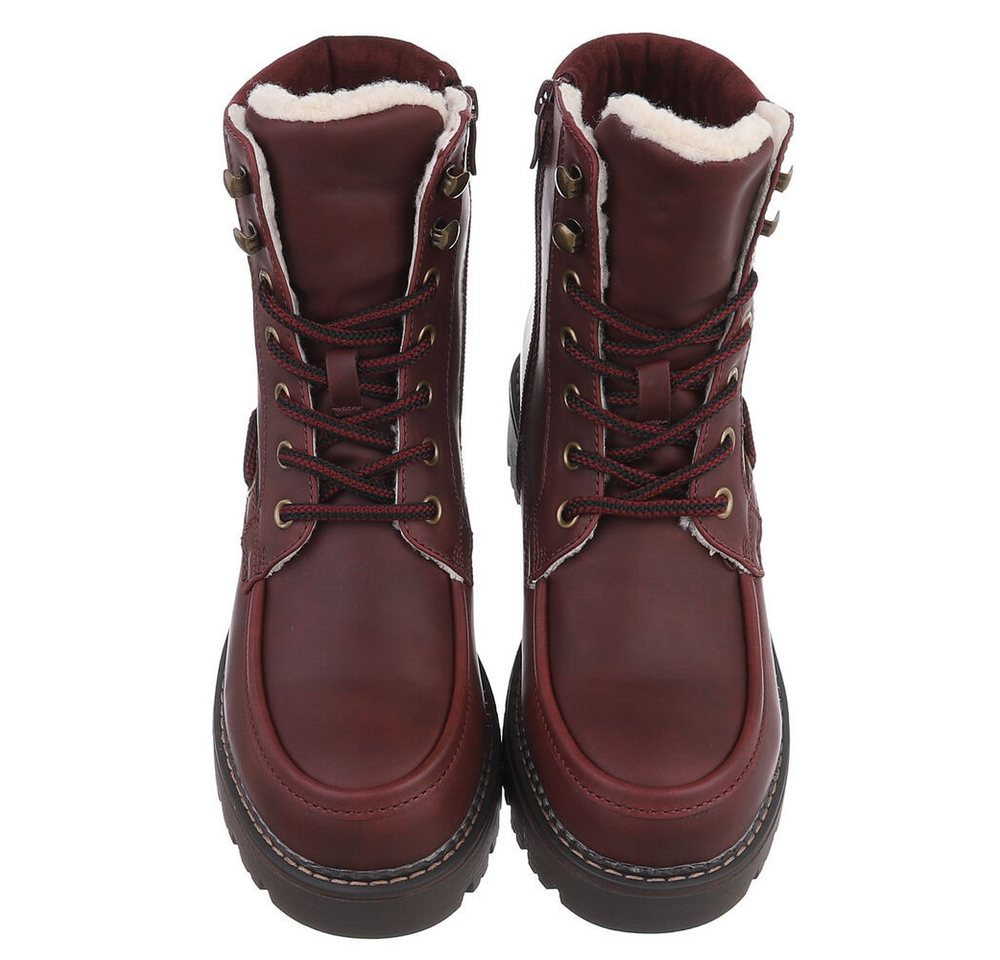 Ital-Design Damen Schnürstiefel mit Profilsohle und Reißverschluss Snowboots (92299789) Blockabsatz Plateaustiefeletten in Bordeaux Bild 2