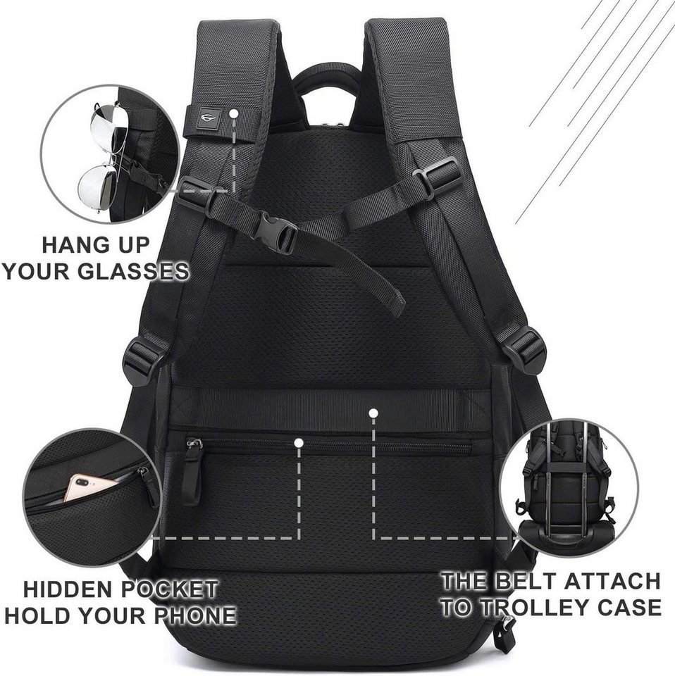 LA CUTE Rucksack Business Laptop-Rucksack 15,6–17,3 Zoll mit USB-Port & Schuhfach (Einzelstück, multifunktionaler Rucksack für Laptop & Reisen, 1x Laptop-Rucksack mit USB-Port in Schwarz/Grau, ca. 26L Volumen), Laptopfach, USB-Port, Schuhfach, wasserabweisend, Fluggepäckgröße Bild 2