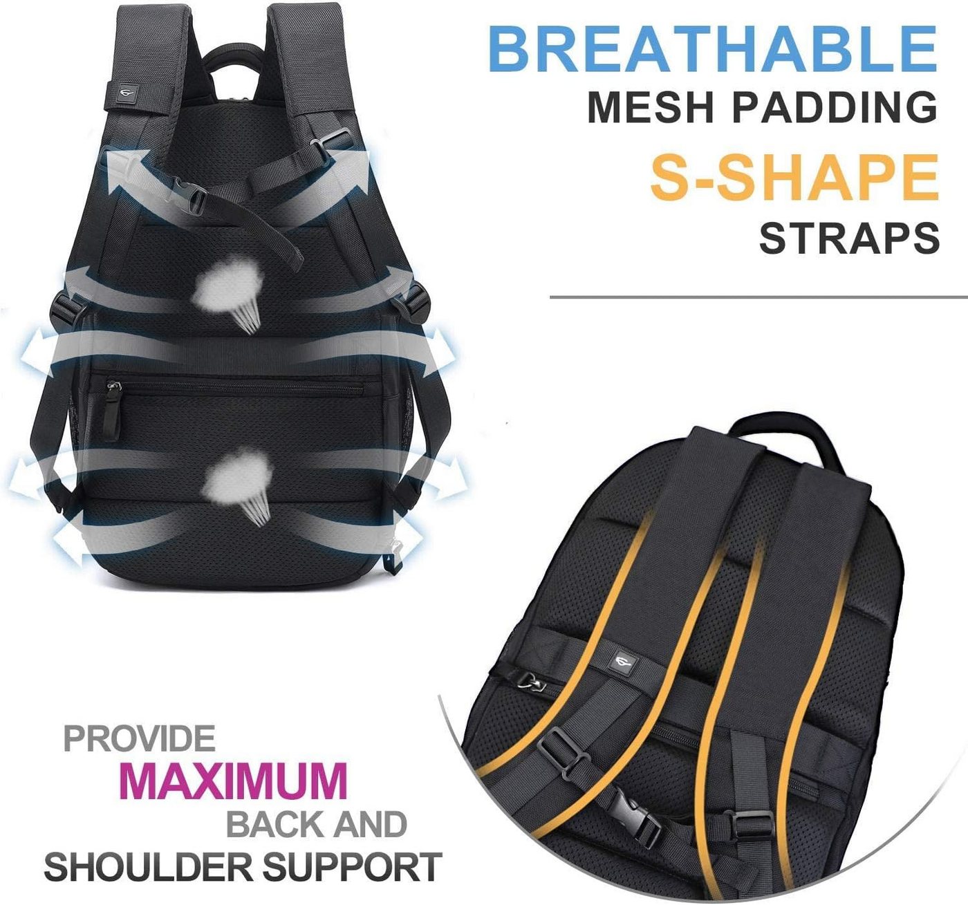 LA CUTE Rucksack Business Laptop-Rucksack 15,6–17,3 Zoll mit USB-Port & Schuhfach (Einzelstück, multifunktionaler Rucksack für Laptop & Reisen, 1x Laptop-Rucksack mit USB-Port in Schwarz/Grau, ca. 26L Volumen), Laptopfach, USB-Port, Schuhfach, wasserabweisend, Fluggepäckgröße Bild 4