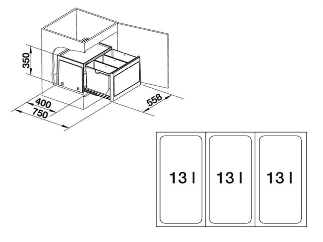 Blanco - Botton Pro - Einbaumülleimer, geteilt, Volum 39 l 517470