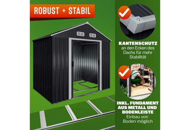 Xl Metall Gerätehaus 2m² mit Fundament 200x135x190cm Schiebetür Anthrazit Geräteschuppen Gartenhaus Schrank 4m³ - Gardebruk