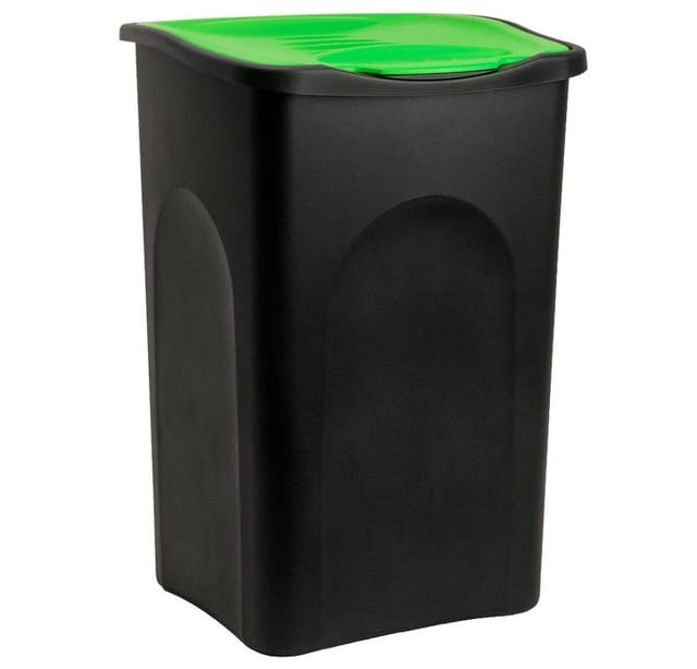 Mülleimer mit Deckel 50L Abfalleimer Geruchsarm Küche Bad Biomüll Gelber Sack Kunststoff Mülltrennung schwarz/grün - Stefanplast
