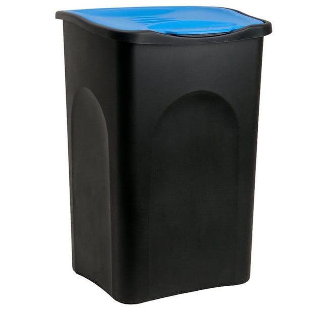 Mülleimer mit Deckel 50L Abfalleimer Geruchsarm Küche Bad Biomüll Gelber Sack Kunststoff Mülltrennung schwarz/blau - Stefanplast
