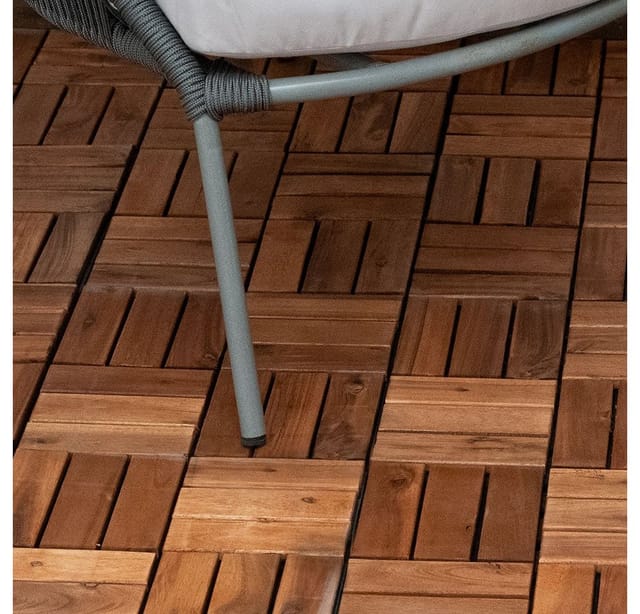 Holzfliese Akazie 30 x 30 Klickfliesen Balkon Terrassenfliesen Holz Terrassenplatten Klicksystem Außen, wetterfest rutschfest, h 1,9 cm, 20er Set