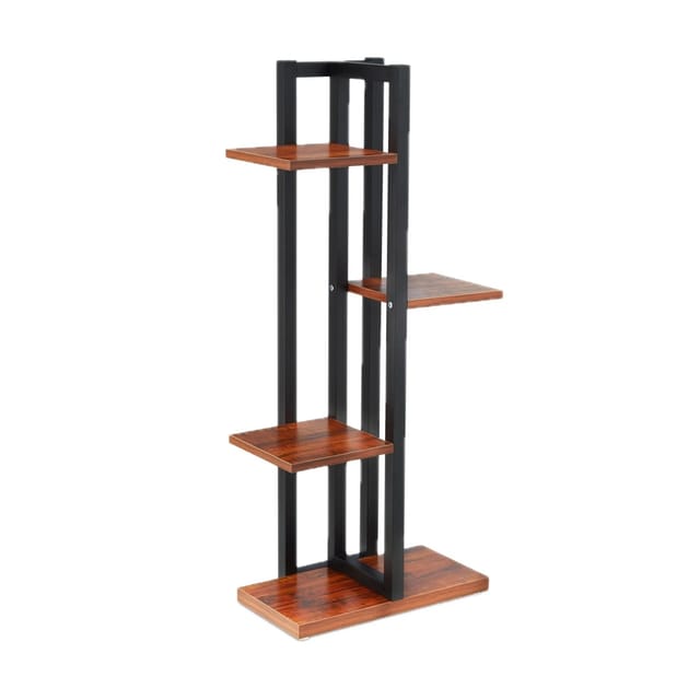 Relaxdays - Blumenregal Metall, 4-stufige Indoor Blumentreppe, Holzoptik, hbt: 93x42,5x22,5 cm, Pflanzenregal, dunkelbraun
