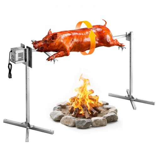 VEVOR Lammgrill 38 W 60 kg 1422,4 mm Drehspieß Spanferkelgrill Edelstahl für Gartenpartys, Hochzeiten, Camping und Feste, 3 U/min mit 8 Höhenstufen, 1825 x 535 x 860 mm, SUS304-Gabel, 45°-Standfuß
