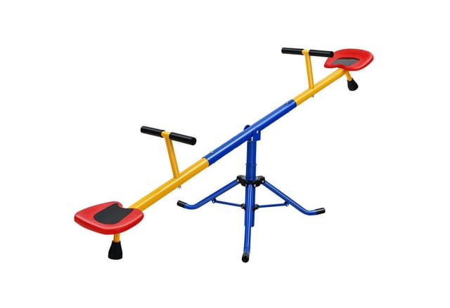 Costway - 2 Sitzer Schaukelwippe, Gartenwippe 360° drehbar, Kinder Wippe bis 60kg belastbar, Kinderwippe Metall Karussellwippe ideal für Kinder 3-8