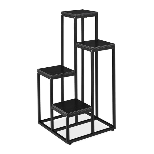 Relaxdays Blumentreppe, 4 Ablagen, HxBxT: 100 x 40 x 40 cm, platzsparend, Stahl und MDF, Design Blumenetagere, schwarz