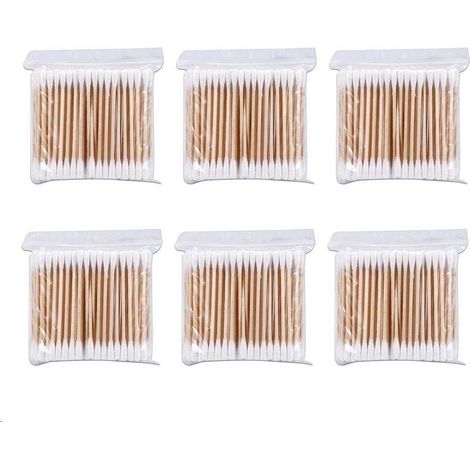 Wattestäbchen, 6er-pack, 600 Stück, Bambus-wattestäbchen Zur Reinigung Von Ohren, Wunden Und Zur Kosmetischen Anwendung, Biologisch Abbaubar, Doppelkopf